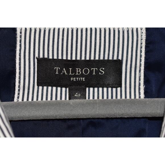 TALBOTS $189 Textured Striped Stretch Cotton Two-Button Blazer Blue/White 4P - Picture 3 of 3